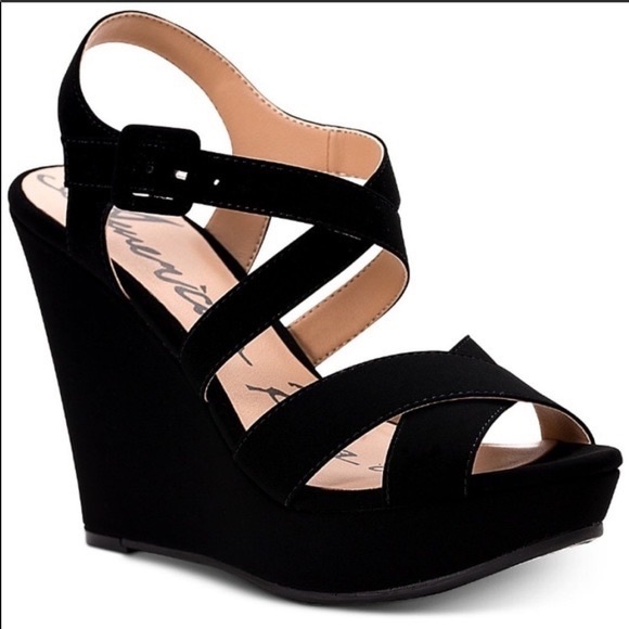 American Rag Shoes - American Rag Black Faux Suede Strappy Wedges